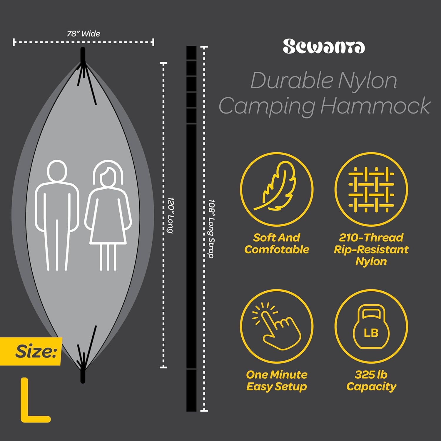 Camping Hammock, Single or Double, Lightweight for Hiking, Backpacking or the Backyard