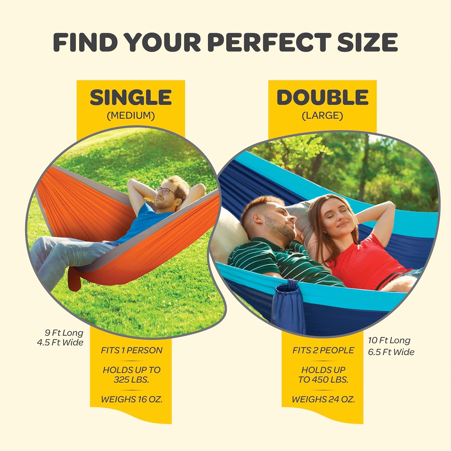 Camping Hammock, Single or Double, Lightweight for Hiking, Backpacking or the Backyard